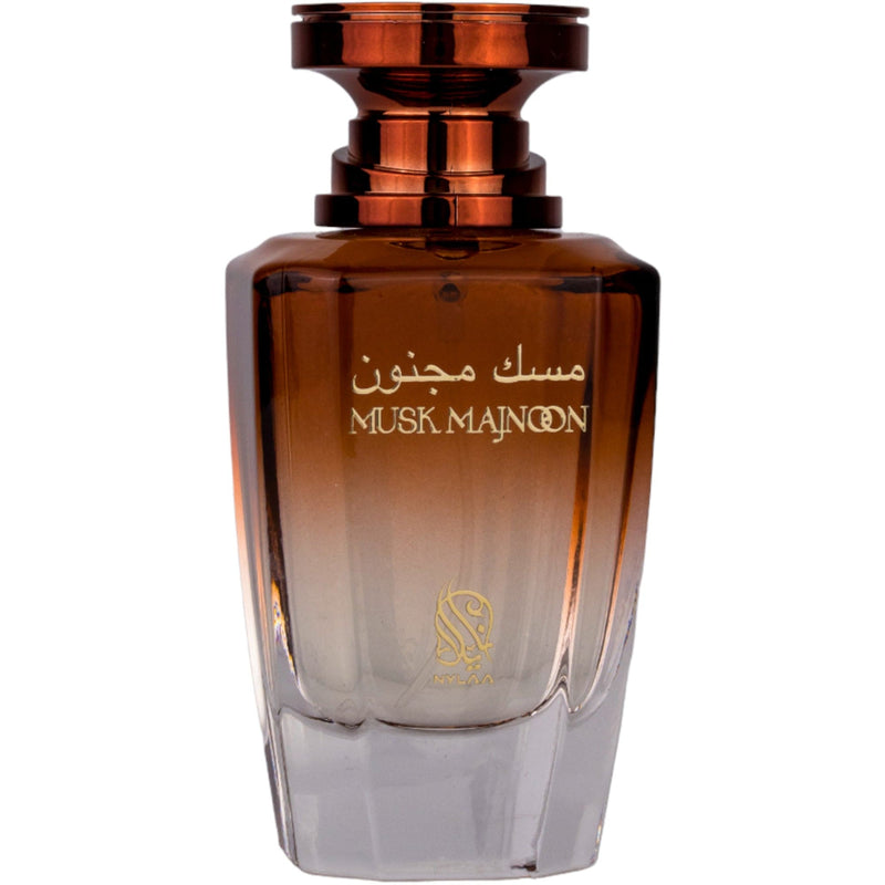 Musk Majnoon Eau de Parfum 75ml från Nylaa - en sensuell och elegant doft med mysk och orientaliska toner för en tidlös signatur.