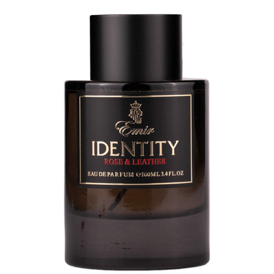 Alt-text: Identity Rose & Leather Eau de Parfum 100ml från Emir - en unisexdoft med eleganta blommiga och lädernoter.