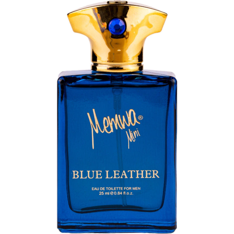 Blue Leather EDT 25ml från Memwa: en djärv, sofistikerad doft för den moderna mannen med citrus, läder och träiga basnoter.