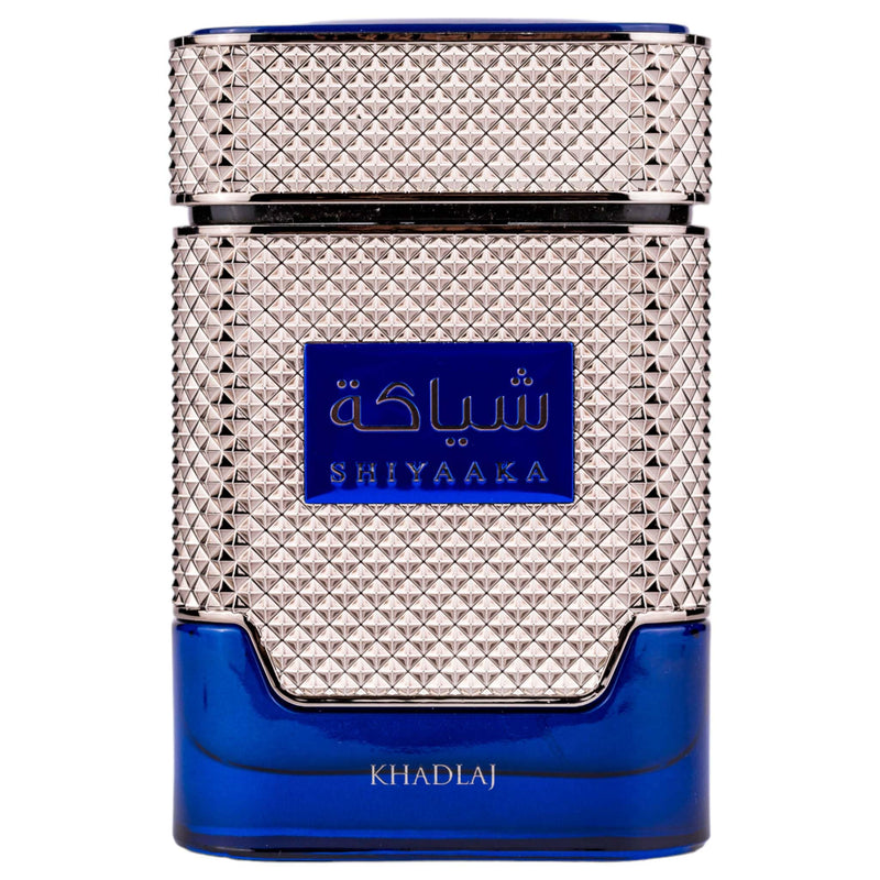 Shiyaaka Blue Eau de Parfum 100ml från Khadlaj - lyxig herrparfym med citrus, kryddor och träiga basnoter för en oförglömlig doft.