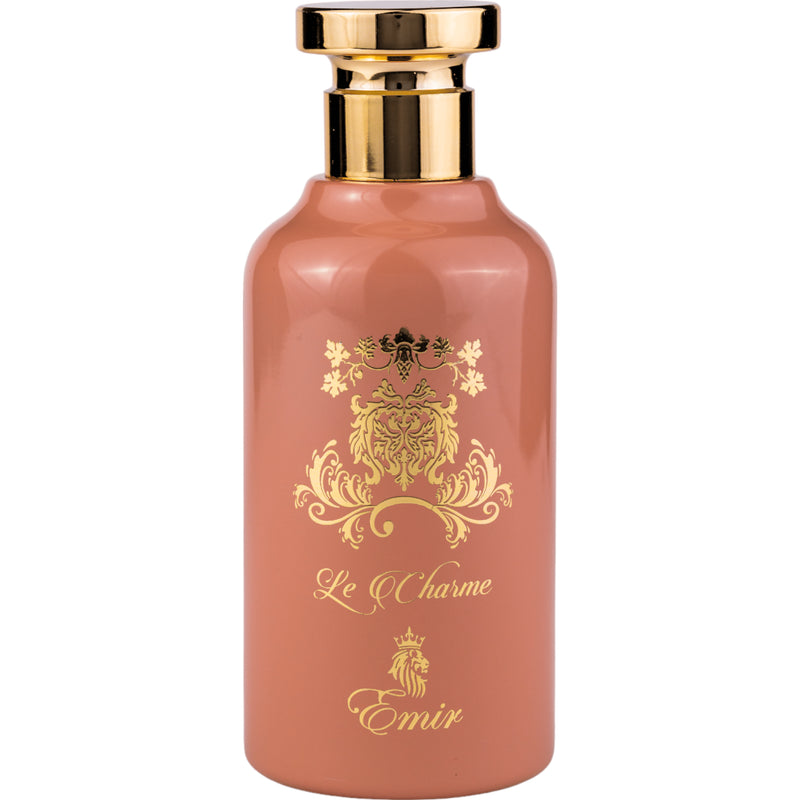 La Charme Eau de Parfum 100ml från Emir - en elegant doft med blommiga, fruktiga och träiga noter för modern femininitet.