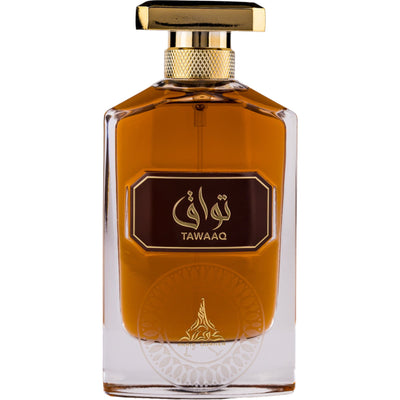 Tawaaq Eau de Parfum 100ml från Paris Corner: en unisexdoft med eleganta noter av saffran, rosor, och patchouli.