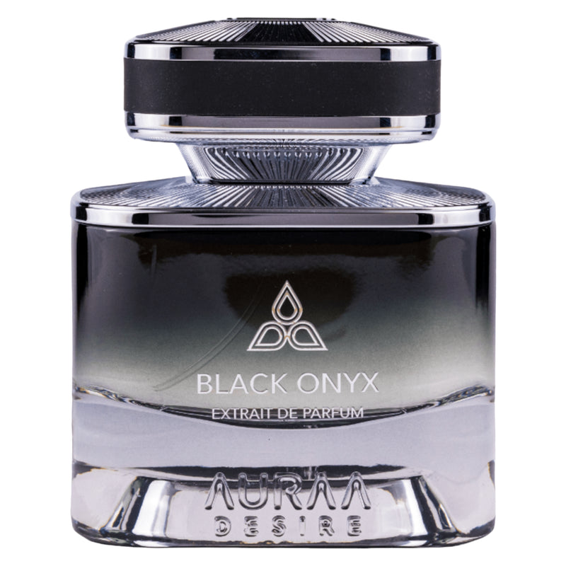 Black Onyx Extrait de Parfum 100ml från Auraa Desire: en elegant, maskulin doft med djupa kryddiga och träiga noter.