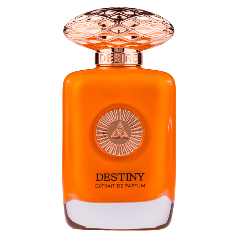 Destiny Extrait de Parfum 100ml från Auraa Desire: en elegant, maskulin doft med citrus, kryddor och träiga noter.