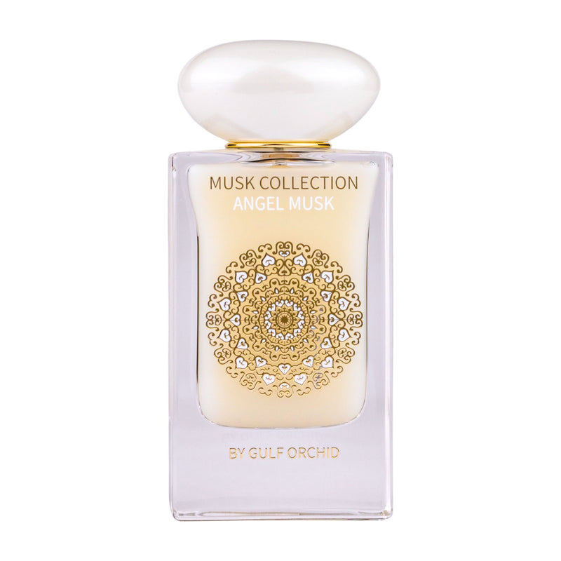 Angel Musk Eau de Parfum 60ml från Gulf Orchid erbjuder en hypnotisk doft av mjuka musknoter och blommiga ackord, perfekt för eleganta stunder.