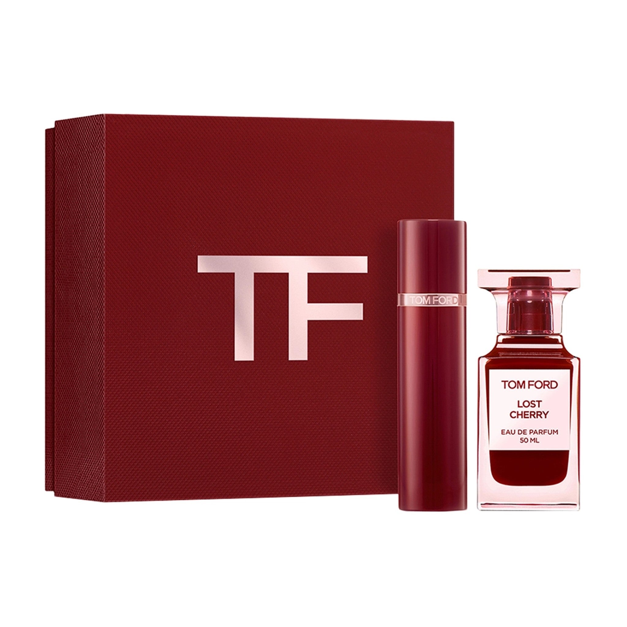 Private Blend Lost Cherry Set: Eau de Parfum 100ml och Deo spray 150ml. En lyxig doftupplevelse med fruktiga och blommiga toner för en sensuell atmosfär.