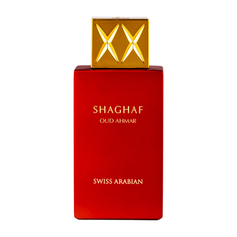 Shaghaf Oud Ahmar Eau de Parfum 75ml från Swiss Arabian: en intensiv och varm doft med noter av oud, vanilj och kryddor som förför sinnena.