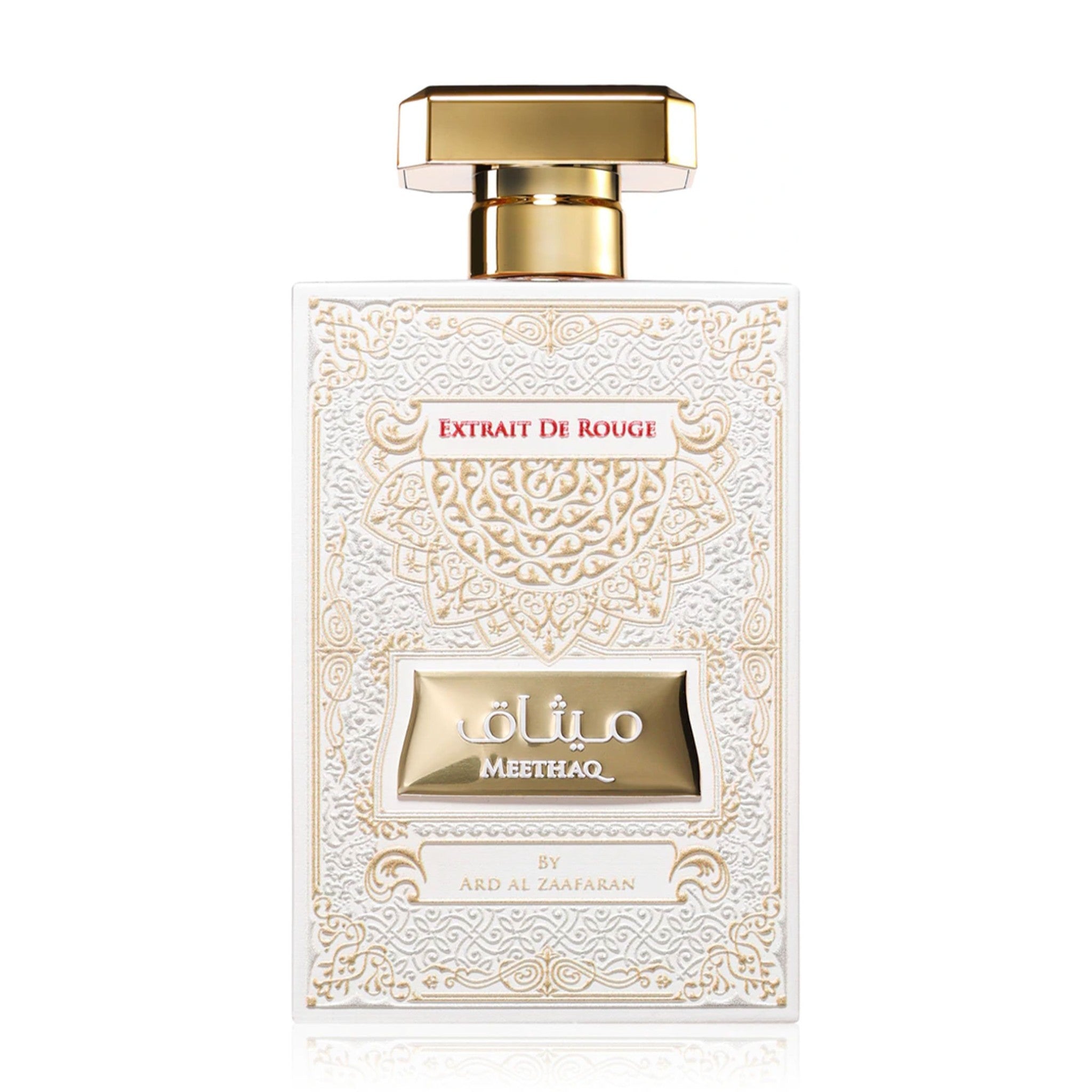Meethaq Extrait de Rouge Eau de Parfum 100ml från Ard Al Zaafaran - en förförisk doft av blommor och kryddor som väcker känslor av elegans och mystik.