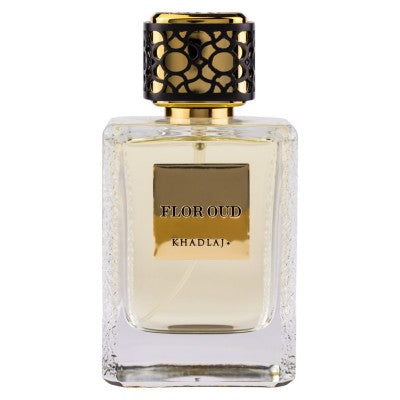 Flor Oud EDP 100ml från Khadlaj – en unisexparfym med eleganta blommiga och träiga noter som skapar en förförisk aura.