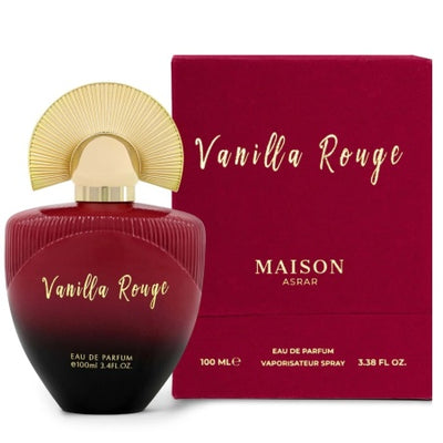 Maison Asrar Vanilla Rouge EDP 2ml – en elegant och sensuell doft med vanilj, blommor och trä, perfekt för sofistikerade kvinnor.